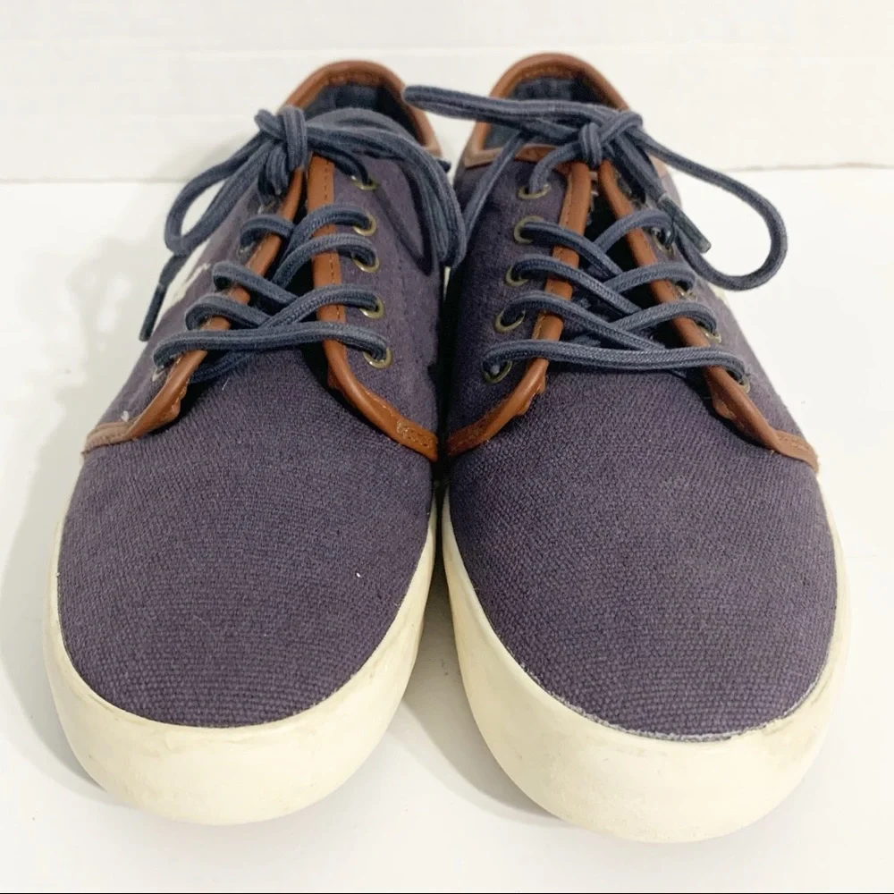 Polo Ralph Lauren Navy Ethan Canvas Sneakers Leather Trim Preppy Low Top Shoes